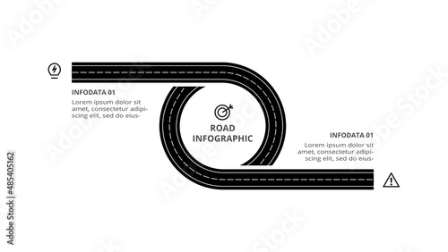 Road concept for infographic with 2 steps, options, parts or processes. Business data visualization.