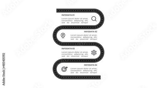 Road concept for infographic with 4 steps, options, parts or processes. Business data visualization.