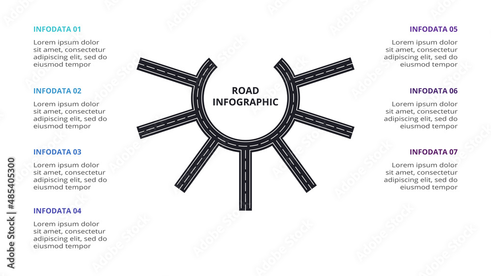 Road concept for infographic with 7 steps, options, parts or processes. Business data visualization. Road concept for infographic with 7 steps, options, parts or processes. Business data visualization.