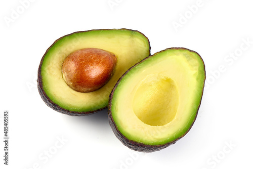 Avocado with half, isolated on white background.