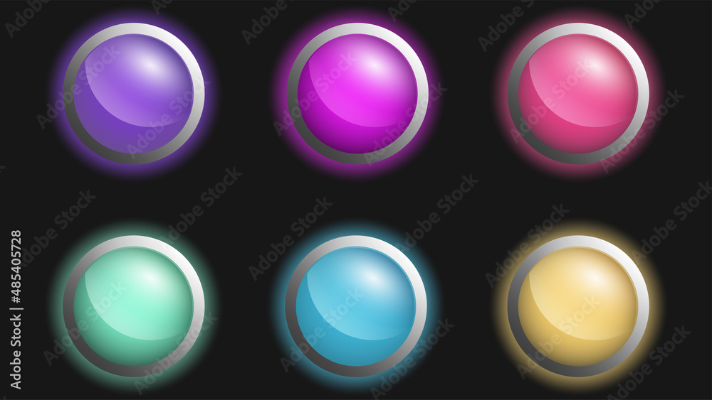 Set of the rounded buttons on black background. Set of the rounded buttons on black background.