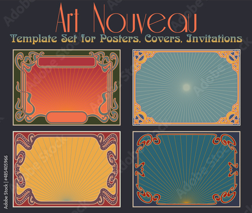 Art Nouveau Frames and Poster Backgrounds, 1900s - 1920s Style Ornaments and Colors