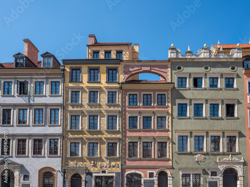 Colorful buildings at Old Town Market Place - Warsaw, Poland