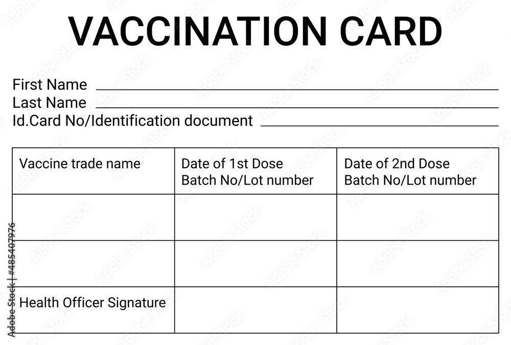 Covid-19 vaccination certificate. Vaccination card to show that a person has been vaccinated. Vaccination record card.