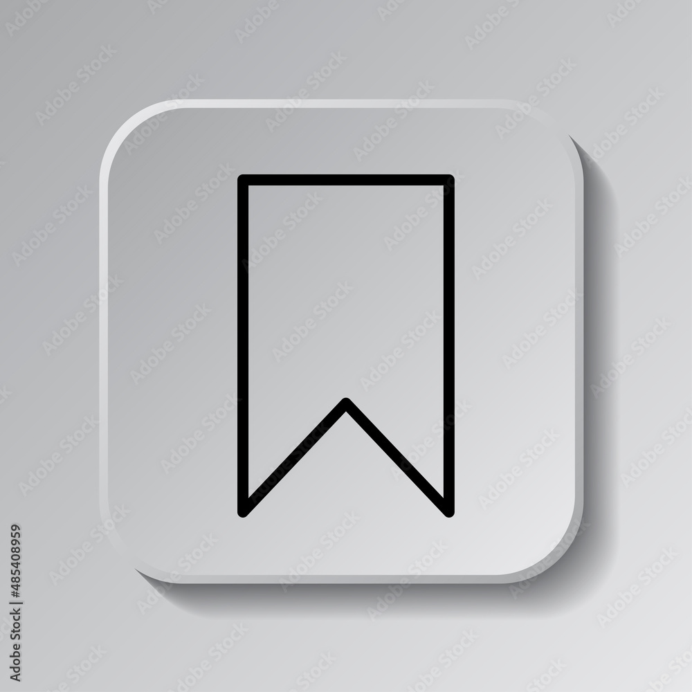 Bookmark simple icon. Flat desing. Black icon on square button with shadow. Grey background.ai Bookmark simple icon. Flat desing. Black icon on square button with shadow. Grey background.ai