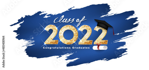 Class of 2022 Vector text for graduation gold design, congratulation event, T-shirt, party, high school or college graduate. Lettering for greeting, invitation card
 photo