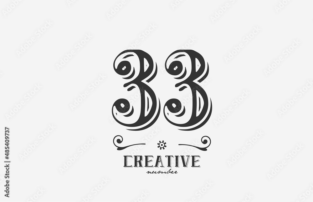 33 vintage number logo icon with black and white color design. Creative template for company and business
