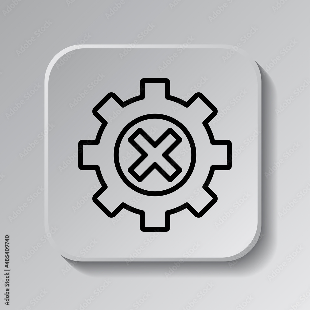 Gear vector simple icon. Flat desing. Black icon on square button with shadow. Grey background.ai Gear vector simple icon. Flat desing. Black icon on square button with shadow. Grey background.ai