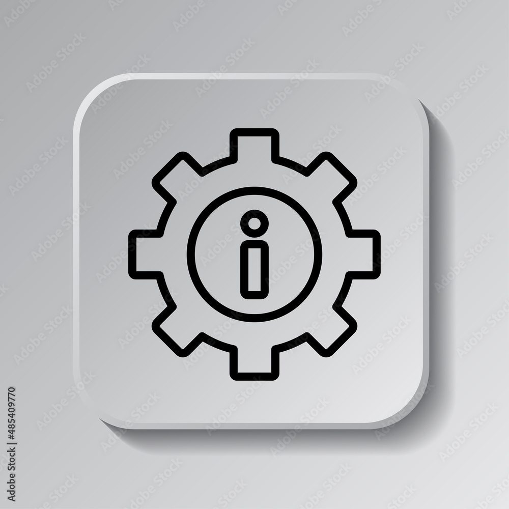 Gear vector, simple icon. Flat desing. Black icon on square button with shadow. Grey background.ai Gear vector, simple icon. Flat desing. Black icon on square button with shadow. Grey background.ai