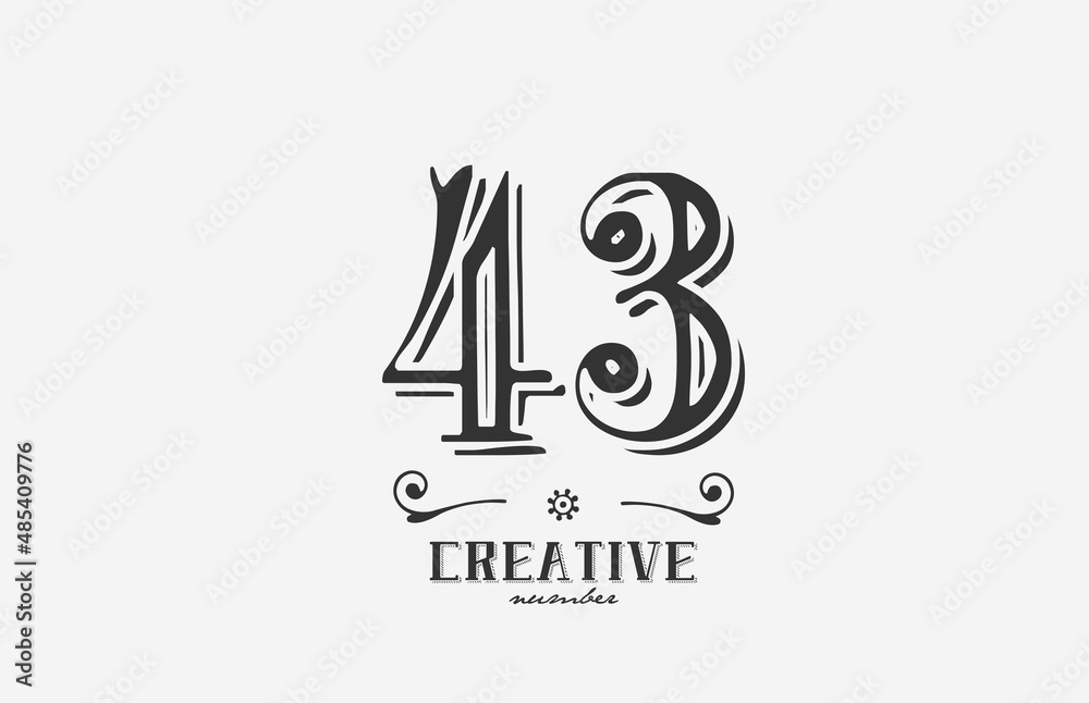 43 vintage number logo icon with black and white color design. Creative template for company and business