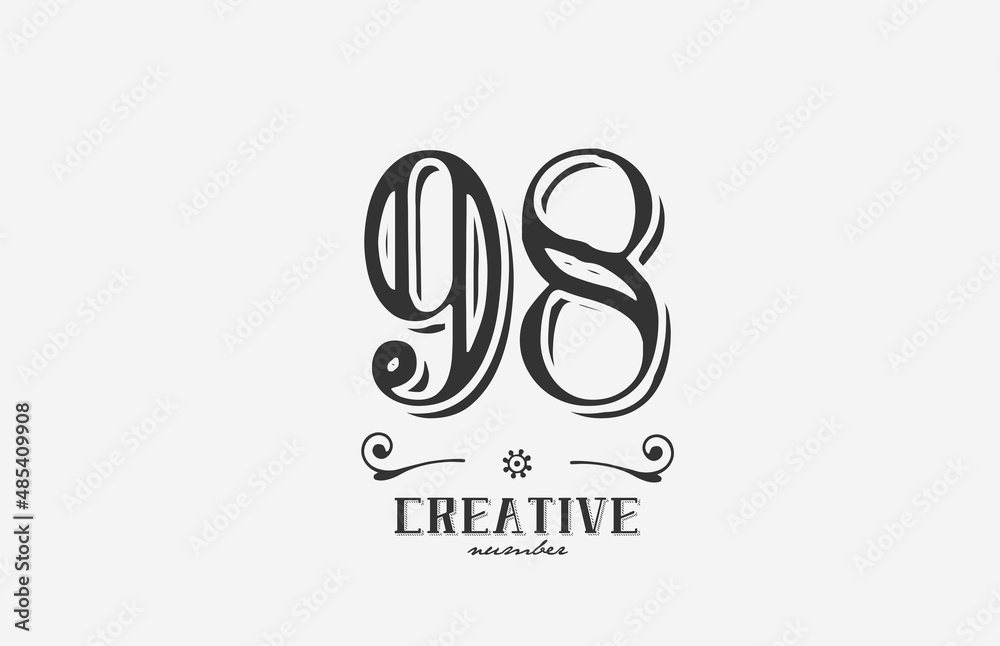 98 vintage number logo icon with black and white color design. Creative template for company and business