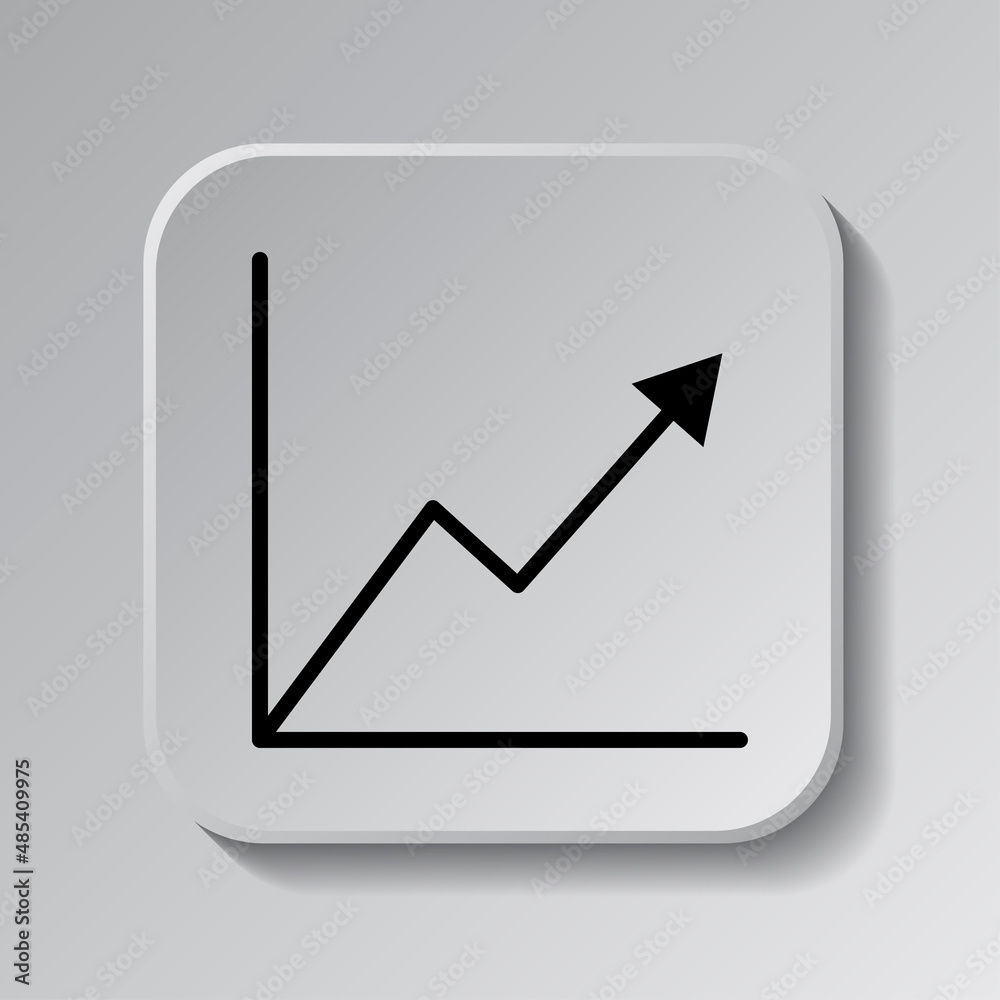 Graph diagram simple icon vector. Flat desing. Black icon on square button with shadow. Grey background.ai