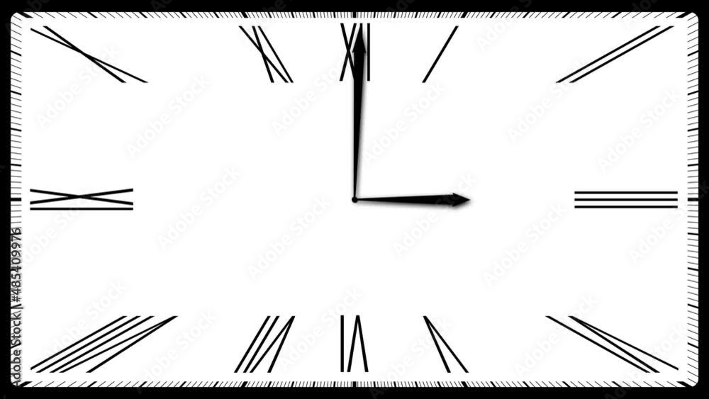 Vintage retro rectangle shape analog clock with animated roman numbers ...