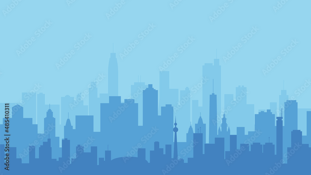 Skyline City skyscrapers in blue. modern cityscape from skyscrapers. Sketch of urban design. Abstract white background. City silhouette linear