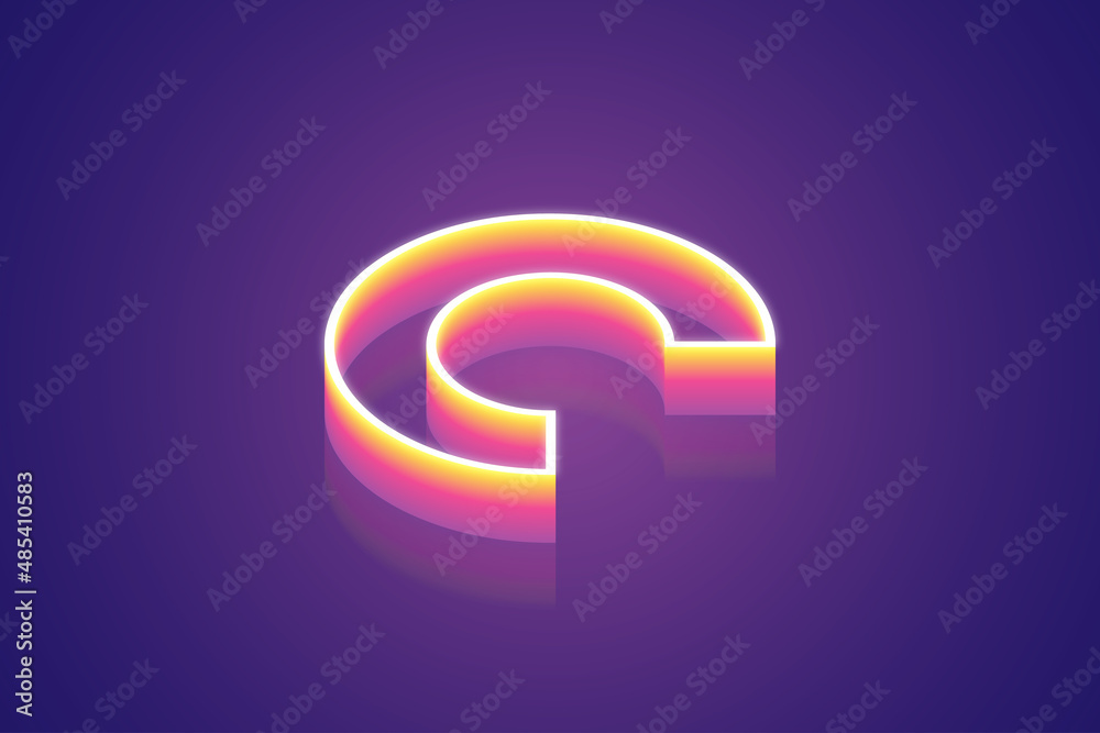 Fototapeta premium 3d render, letter C, the best digital symbol illustration for meta tech concept, pink purple gradient neon light glowing on the dark blue-purple background
