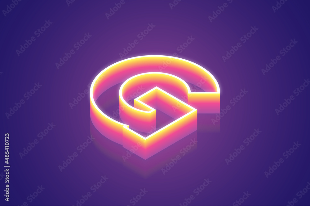 Obraz premium 3d render, letter G, the best digital symbol illustration for meta tech concept, pink purple gradient neon light glowing on the dark blue-purple background