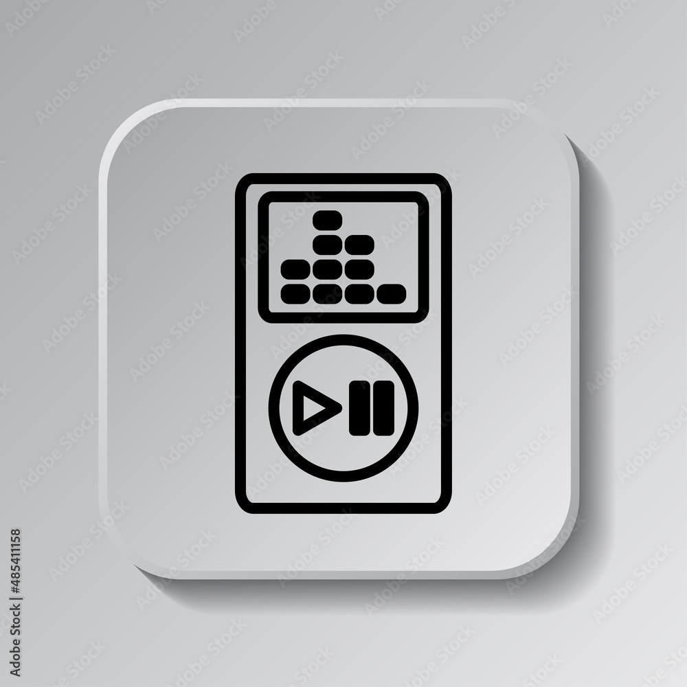 Player musical simple icon. Flat desing. Black icon on square button with shadow. Grey background.ai Player musical simple icon. Flat desing. Black icon on square button with shadow. Grey background.ai