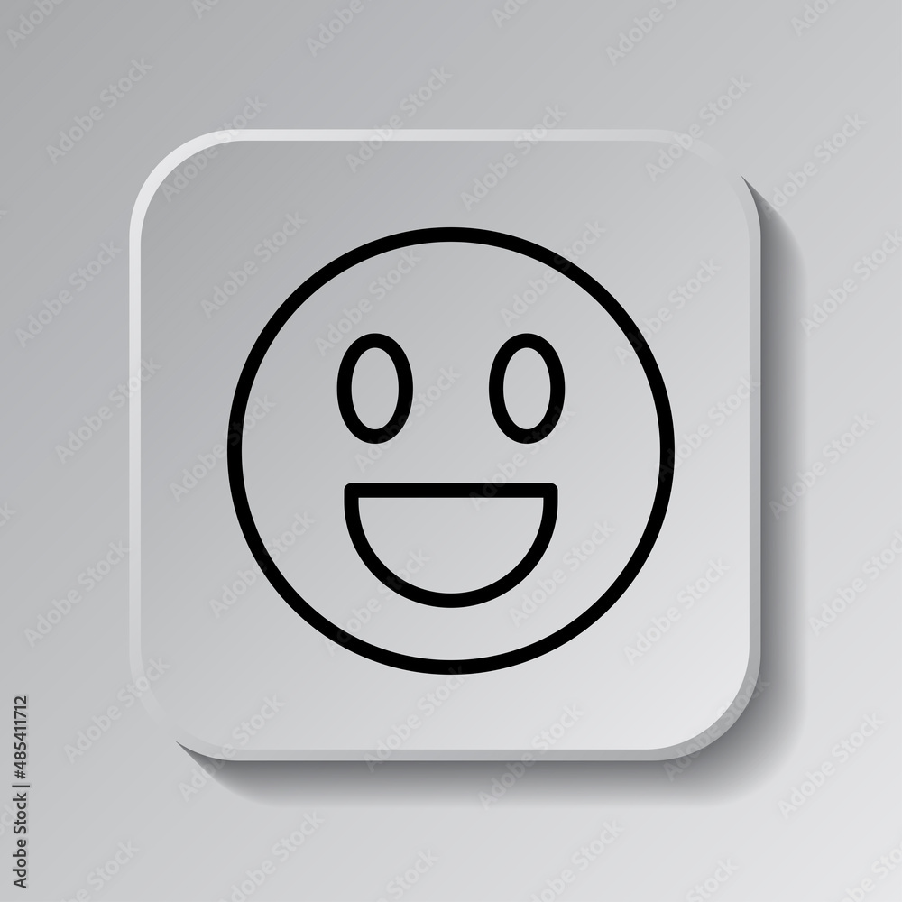 Smile simple icon vector. Flat desing. Black icon on square button with shadow. Grey background.ai Smile simple icon vector. Flat desing. Black icon on square button with shadow. Grey background.ai