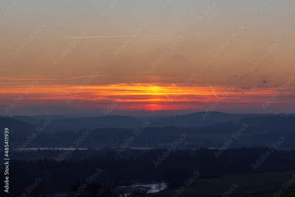 Beautiful sunset in Thurgau, Switzerland, Europe