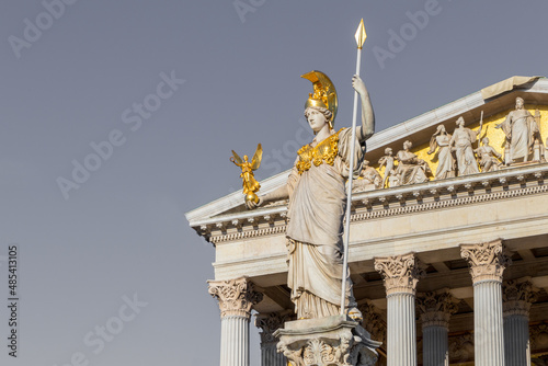 Photography Athena statue at the front of Austrian parliament building in Vienna, Austria