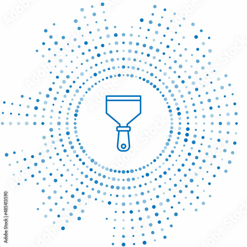 Blue line Putty knife icon isolated on white background. Spatula repair tool. Spackling or paint instruments. Abstract circle random dots. Vector