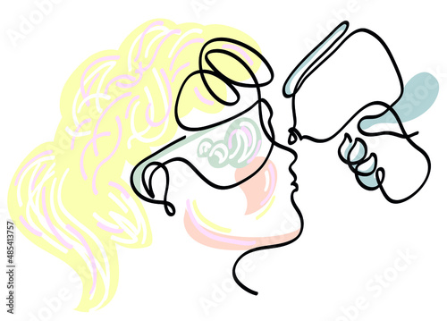 One line drawing of facial laser hair removal.
One continuous line drawing of epilation and face care concept.
