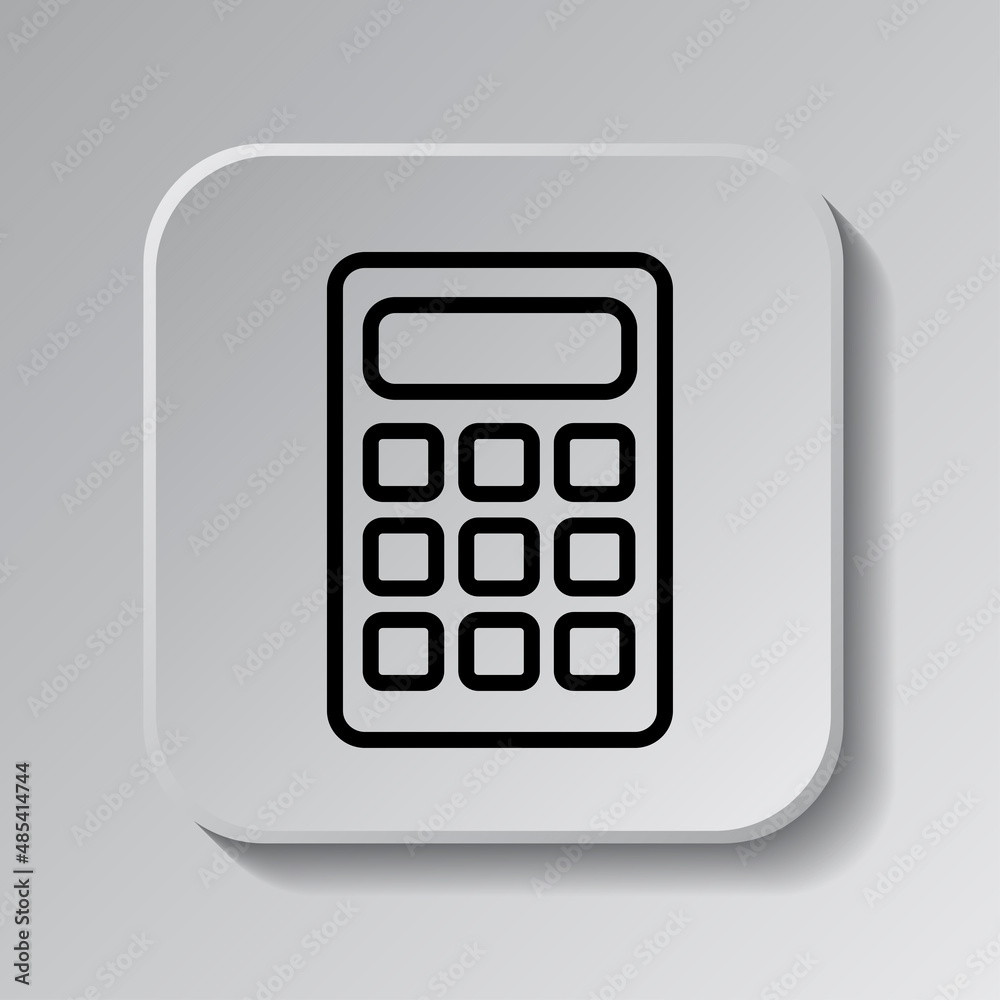 Calculator simple icon vector. Flat desing. Black icon on square button with shadow. Grey background.ai Calculator simple icon vector. Flat desing. Black icon on square button with shadow. Grey background.ai