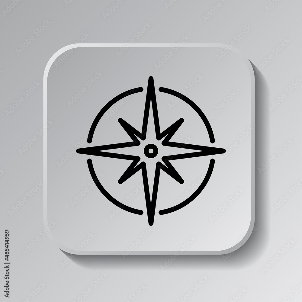 Compass simple icon vector. Flat desing. Black icon on square button with shadow. Grey background.ai Compass simple icon vector. Flat desing. Black icon on square button with shadow. Grey background.ai