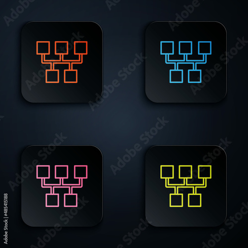 Color neon line Gear shifter icon isolated on black background. Transmission icon. Set icons in square buttons. Vector