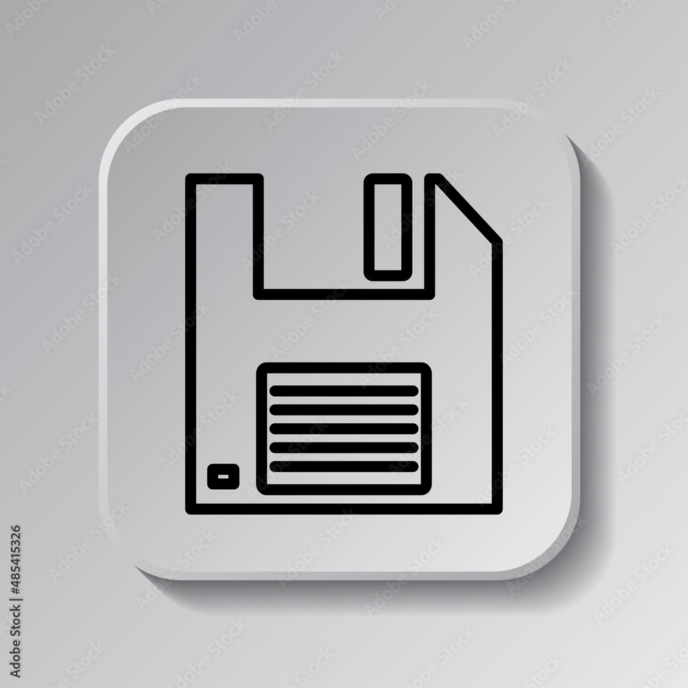 Floppy disk simple icon vector. Flat desing. Black icon on square button with shadow. Grey background.ai Floppy disk simple icon vector. Flat desing. Black icon on square button with shadow. Grey background.ai
