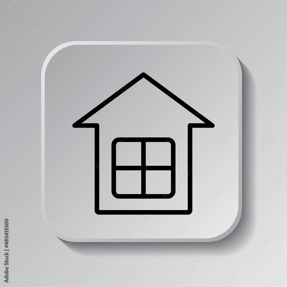 House simple icon. Flat desing. Black icon on square button with shadow. Grey background.ai House simple icon. Flat desing. Black icon on square button with shadow. Grey background.ai