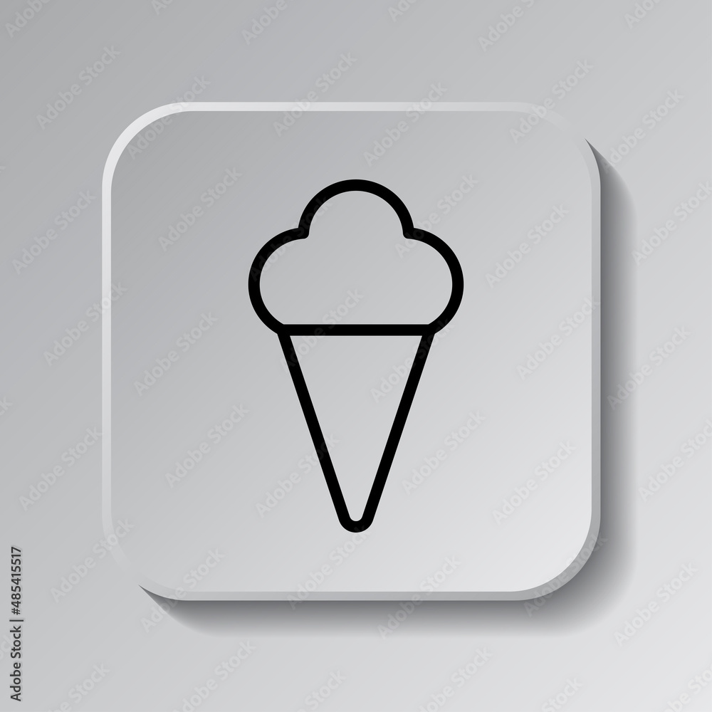 Ice cream simple icon vector. Flat desing. Black icon on square button with shadow. Grey background.ai Ice cream simple icon vector. Flat desing. Black icon on square button with shadow. Grey background.ai