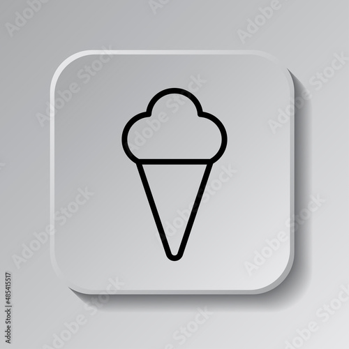 Ice cream simple icon vector. Flat desing. Black icon on square button with shadow. Grey background.ai