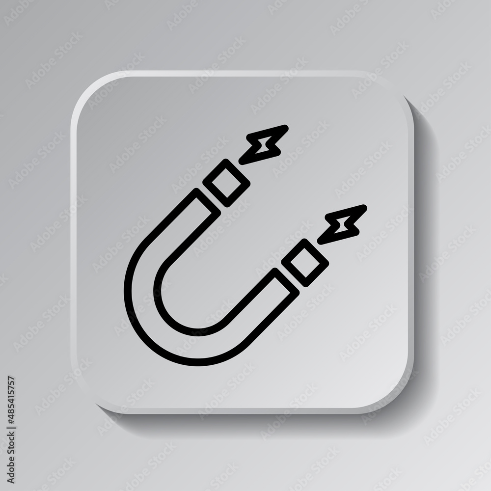Magnet simple icon vector. Flat desing. Black icon on square button with shadow. Grey background.ai Magnet simple icon vector. Flat desing. Black icon on square button with shadow. Grey background.ai