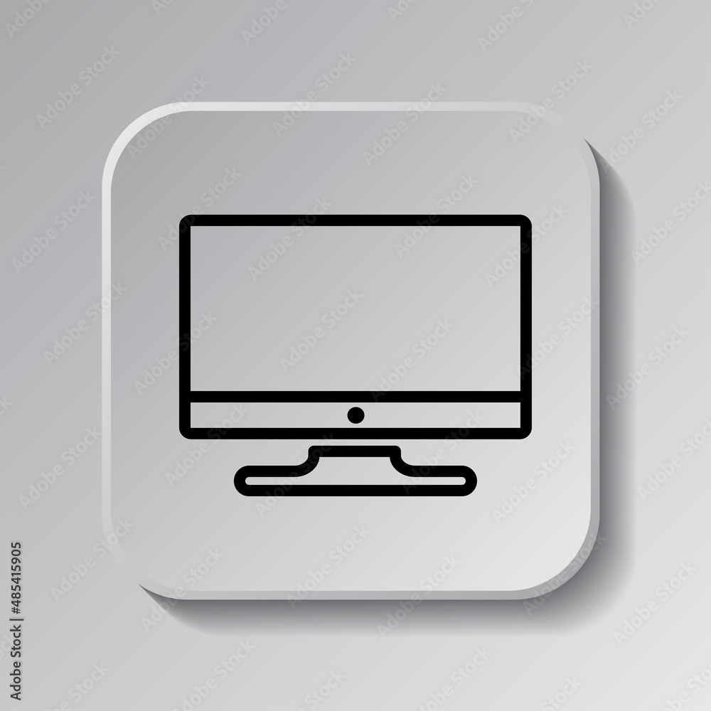 Monitor simple icon vector. Flat desing. Black icon on square button with shadow. Grey background.ai Monitor simple icon vector. Flat desing. Black icon on square button with shadow. Grey background.ai