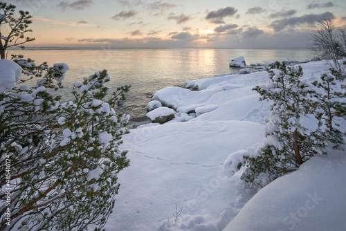 sea view in cold winter morning