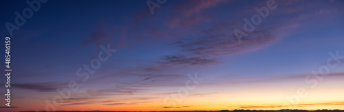 Beautiful Panoramic View of colorful cloudscape with blue Sky in Background during a sunny winter sunset. Taken in Vancouver, British Columbia, Canada.