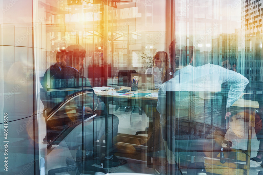 Group of business people work together in office