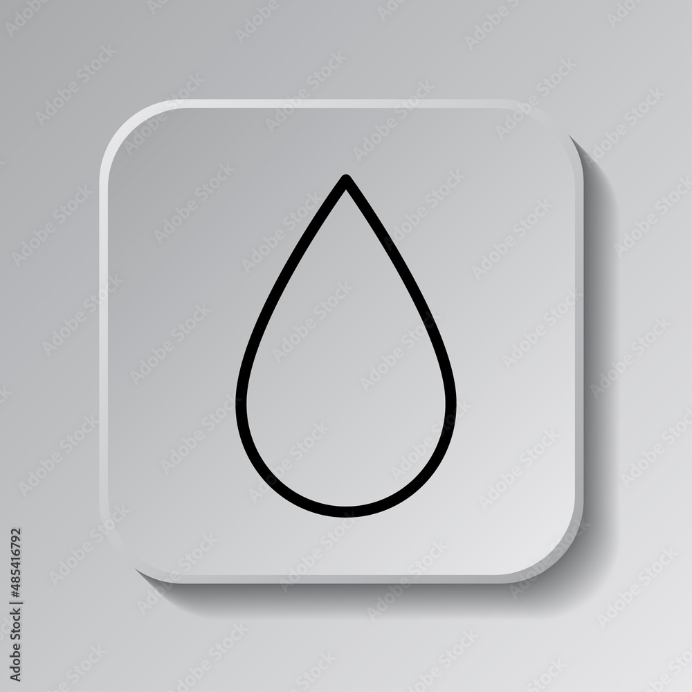 Water drop simple icon vector. Flat desing. Black icon on square button with shadow. Grey background.ai Water drop simple icon vector. Flat desing. Black icon on square button with shadow. Grey background.ai