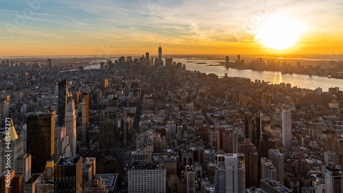 New York City Cityscape with skyscaper at sunset, taken from the empire state building, united states © André Gerken