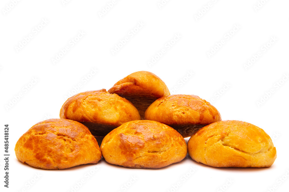 Pile of buns on white isolated background