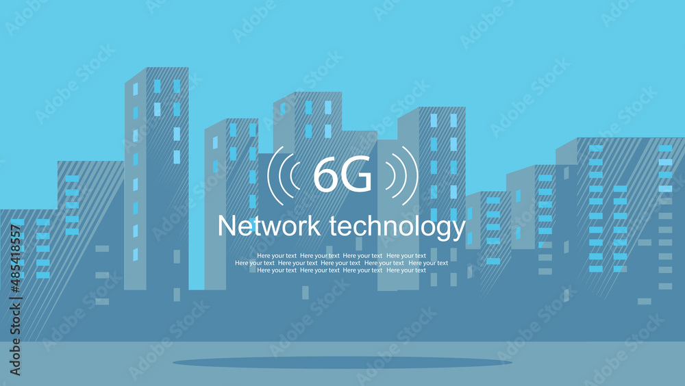 Wireless network 6G and 5G Smart city concept. Internet , 6G wireless network with high speed connection . Smart city. Isometry.Vector image. 