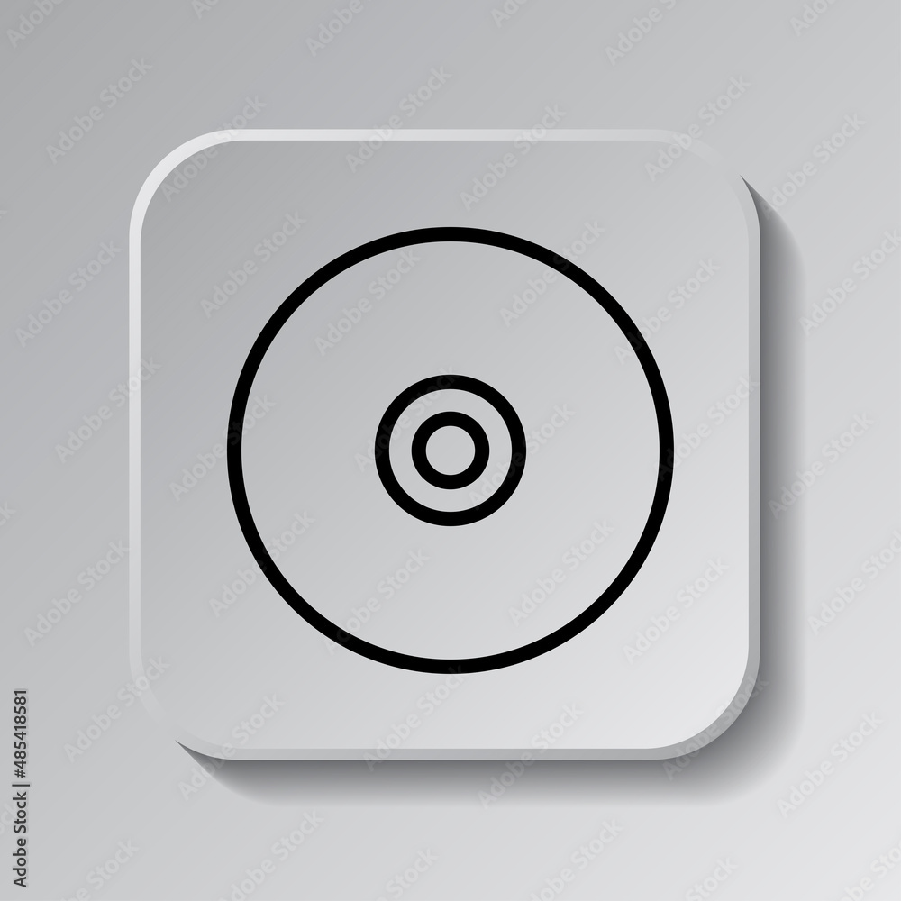 CD DVD simple icon. Flat desing. Black icon on square button with shadow. Grey background.ai CD DVD simple icon. Flat desing. Black icon on square button with shadow. Grey background.ai
