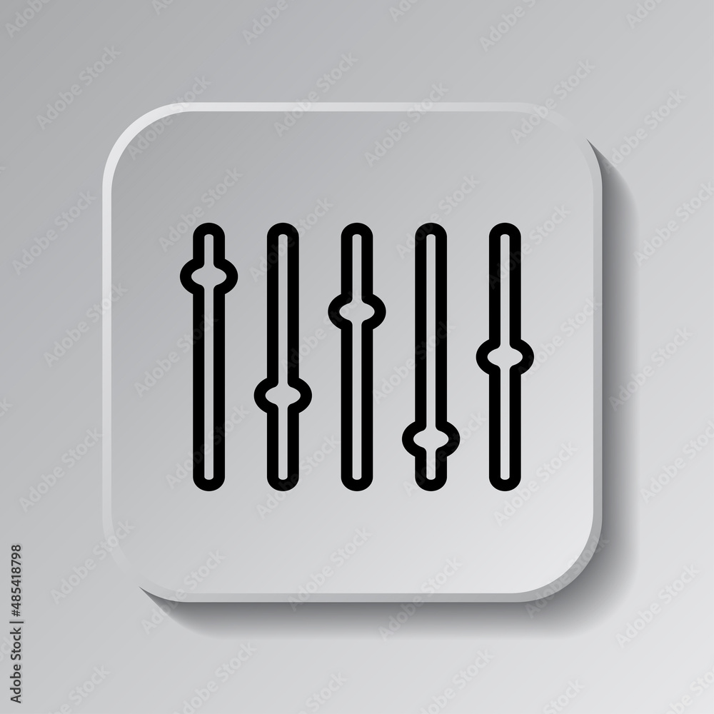 Equalizer, slider simple icon. Flat desing. Black icon on square button with shadow. Grey background.ai Equalizer, slider simple icon. Flat desing. Black icon on square button with shadow. Grey background.ai