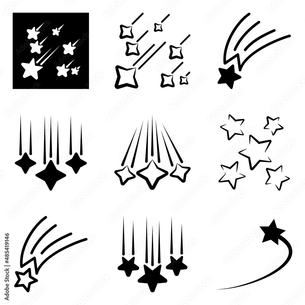 Starfall Flat Icon Set Isolated On White Background Starfall Flat Icon Set Isolated On White Background