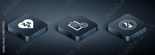 Set Isometric Sleepy, No alcohol and Sport training program icon. Vector