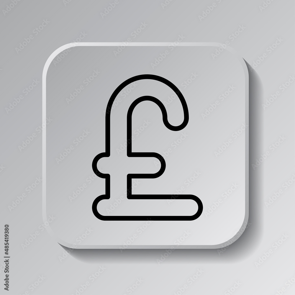 Pounds money simple icon. Flat desing. Black icon on square button with shadow. Grey background.ai Pounds money simple icon. Flat desing. Black icon on square button with shadow. Grey background.ai