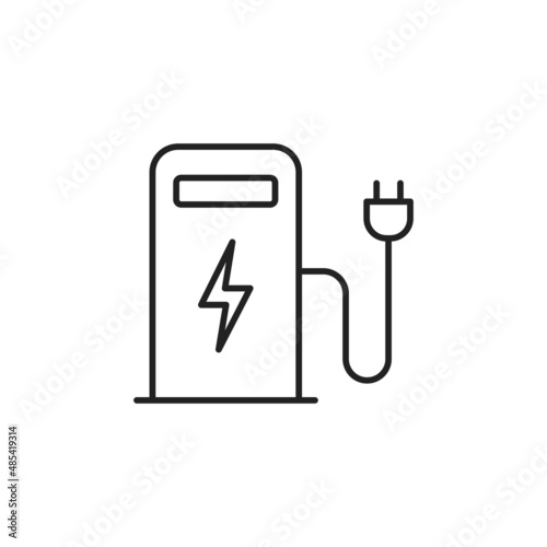 Electric vehicle charging station icon. High quality black vector illustration.