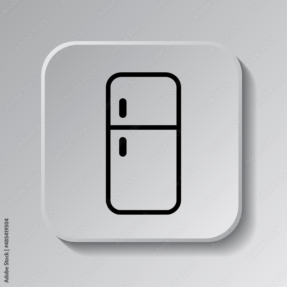 Refrigerator simple icon vector. Flat desing. Black icon on square button with shadow. Grey background.ai Refrigerator simple icon vector. Flat desing. Black icon on square button with shadow. Grey background.ai