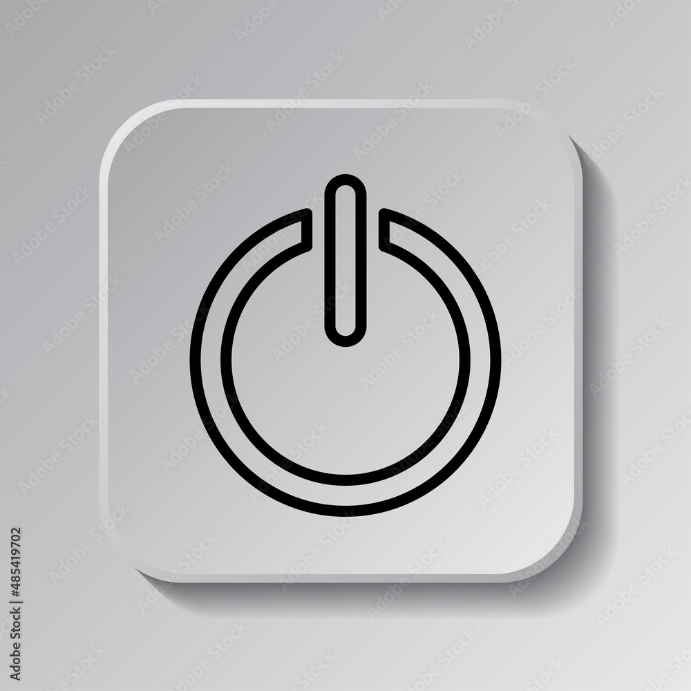 Shut down simple icon vector. Flat desing. Black icon on square button with shadow. Grey background.ai Shut down simple icon vector. Flat desing. Black icon on square button with shadow. Grey background.ai